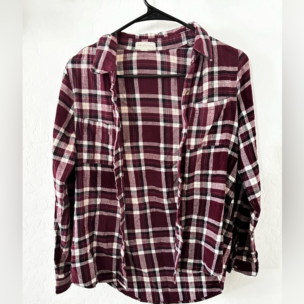 Maroon and black plaid shirt